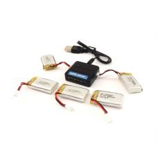 OEM Battery 5PCS + USB Muti Charger for Sky Rider X-32 Commander Drone X32 DRW332MG